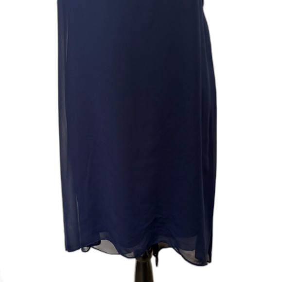 Adrianna Papell Chiffon Overlay A-Line Dress Handkerchief‎ Hem Navy Size Small - Picture 3 of 6
